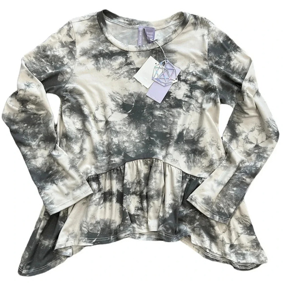 Good Luck Girl Black Tie Dye Ruffle Hem Top L - Picture 1 of 2